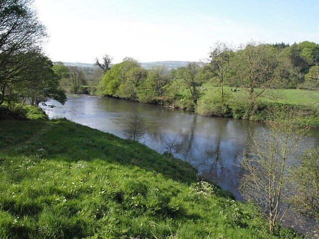 River Tamar at Horsebridge Looking across and downstream from immediately east of the bridge. The easting gridline runs along the far bank at this point.