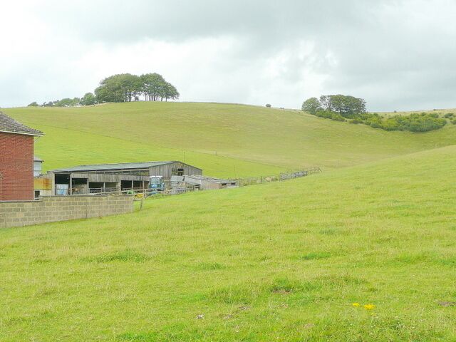 Combe in Hinton Downs Looking north from Ermin Way past Hillside Farm.