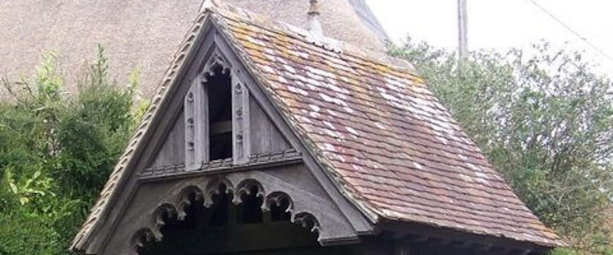 Lych gate, St Marys, St Cuthberga and All Saints, Witchampton Late 19th or early 20th century lych gate of timber construction, on ashlar plinth.