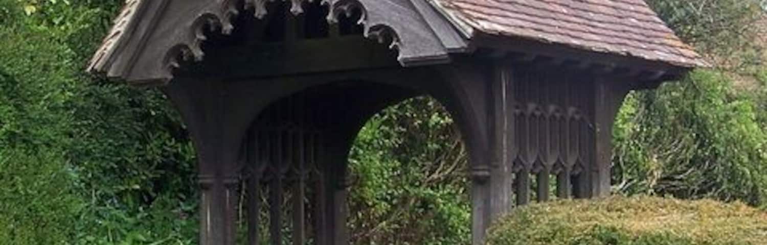 Lych gate, St Marys, St Cuthberga and All Saints, Witchampton Late 19th or early 20th century lych gate of timber construction, on ashlar plinth.