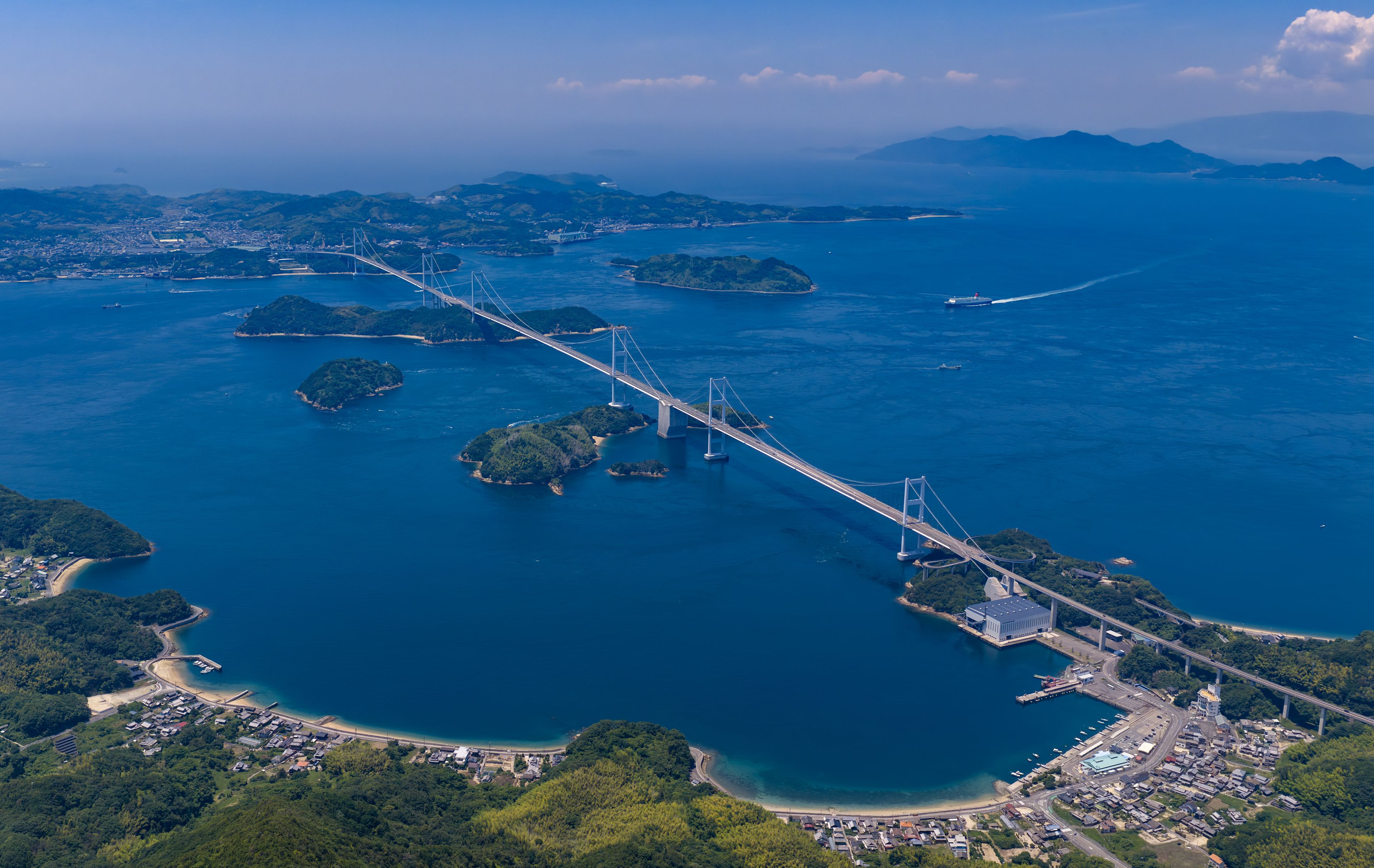 Aerial Panorama of the Kurushima Kaikyo Bridge on the Shimanami Kaido