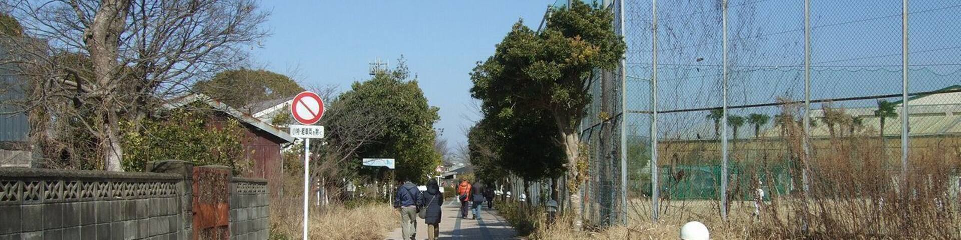 “Pop-po No Train Promenade”, the site of Nishitetsu Okawa Line, Jojima area, Kurume City, Fukuoka, Japan.