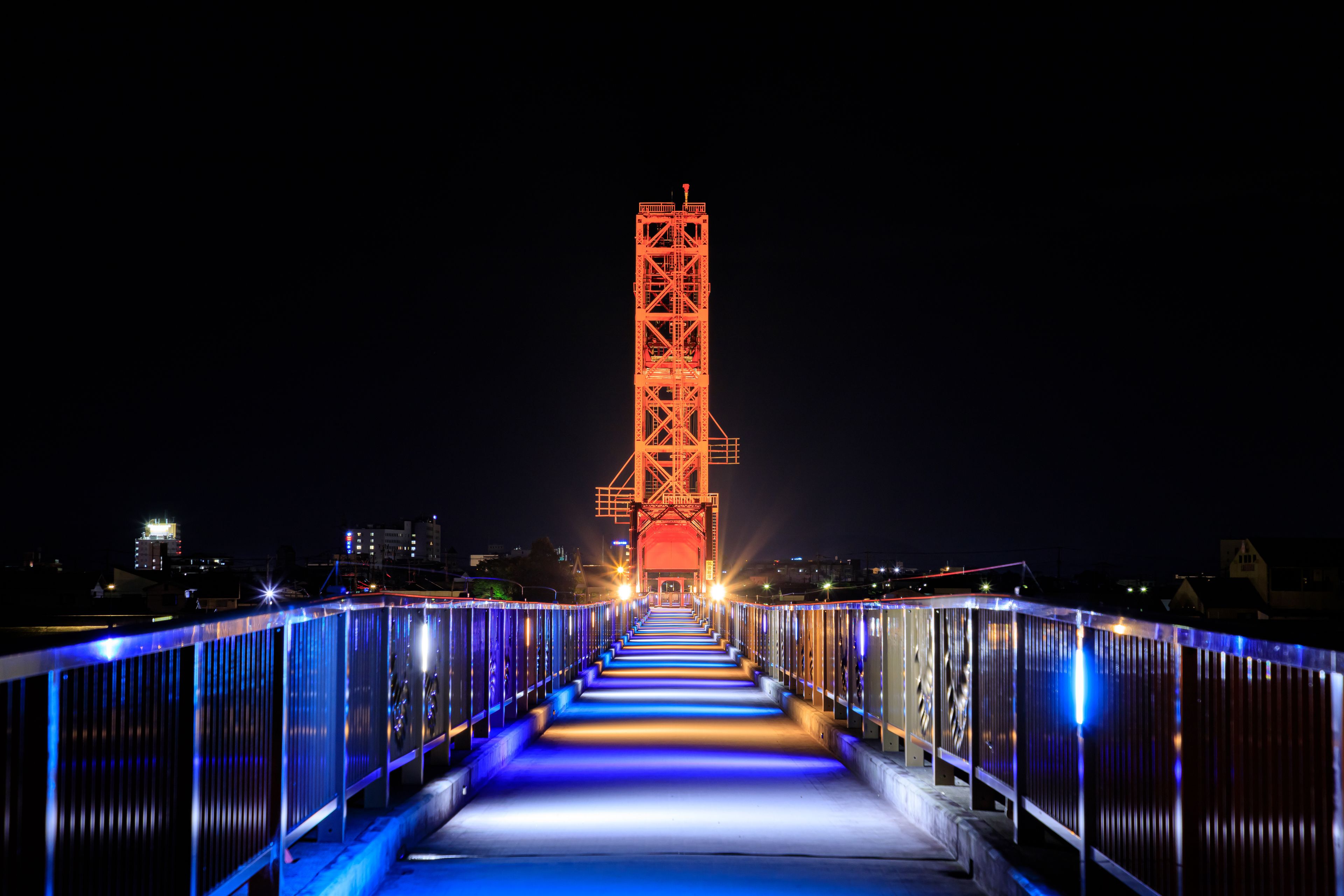 筑後川昇開橋　ライトアップ　福岡県大川市　Chikugogawa Lift Bridge Night view Fukuoka-ken Ookawa city