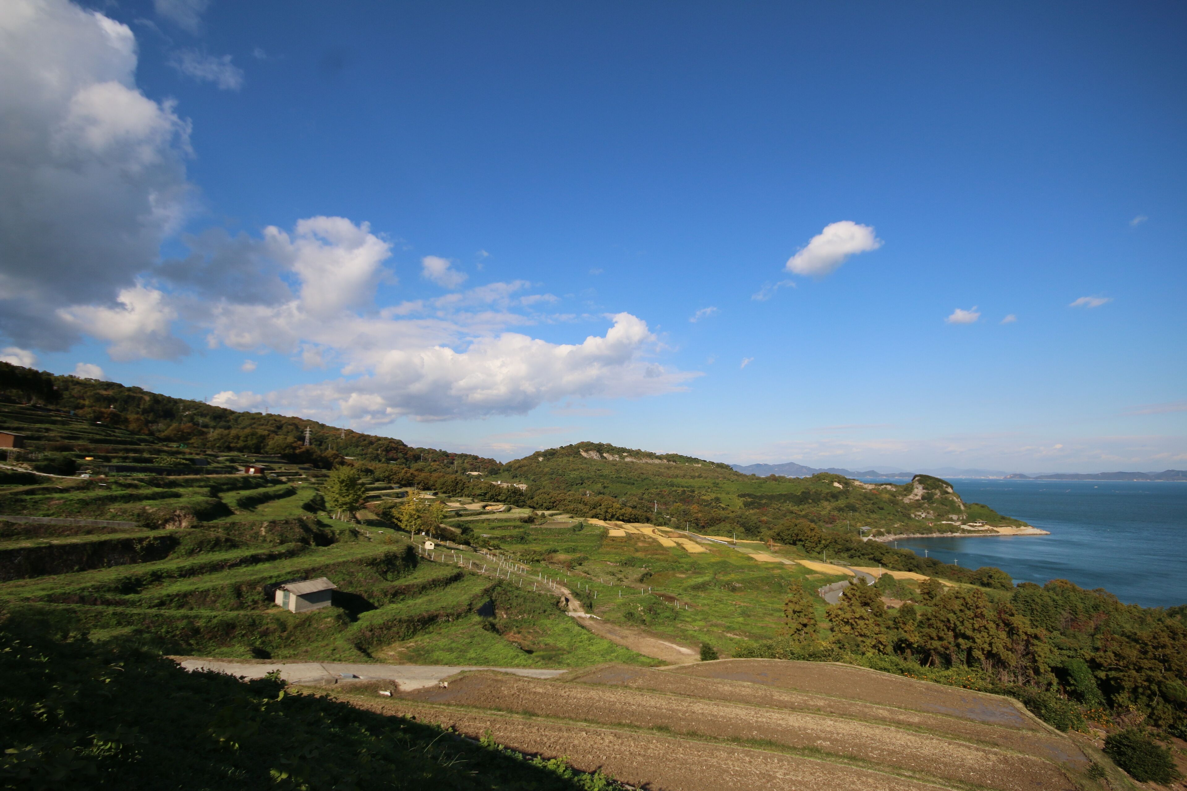 View on the fields of Teshima island in Japon, near Teshima Art Museum
