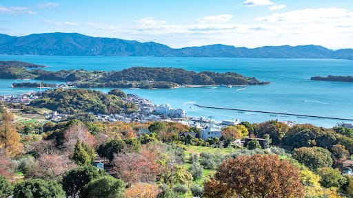 瀬戸内海の美しい景色とオリーブ畑・岡山県瀬戸内市牛窓町 Beautiful view of Setonaikai, Inland Sea of Japan, and an olive grove in Ushimado town, Setouchi city, Okayama pref. Japan.