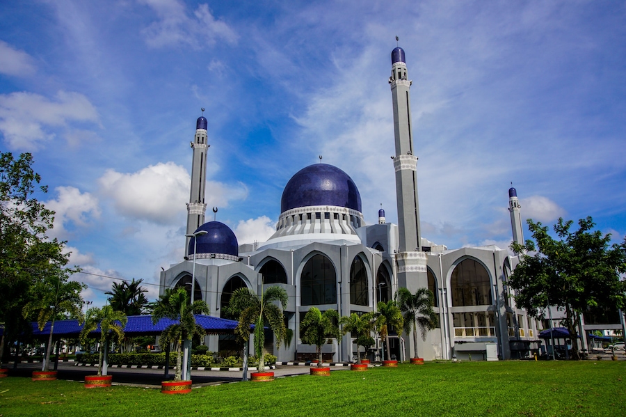 view of Kubang Kerian town in Kota Bharu. Looking over Sultan Ismail Petra Mosque and Pasir Hor - Kubang Kerian interchange bridge.