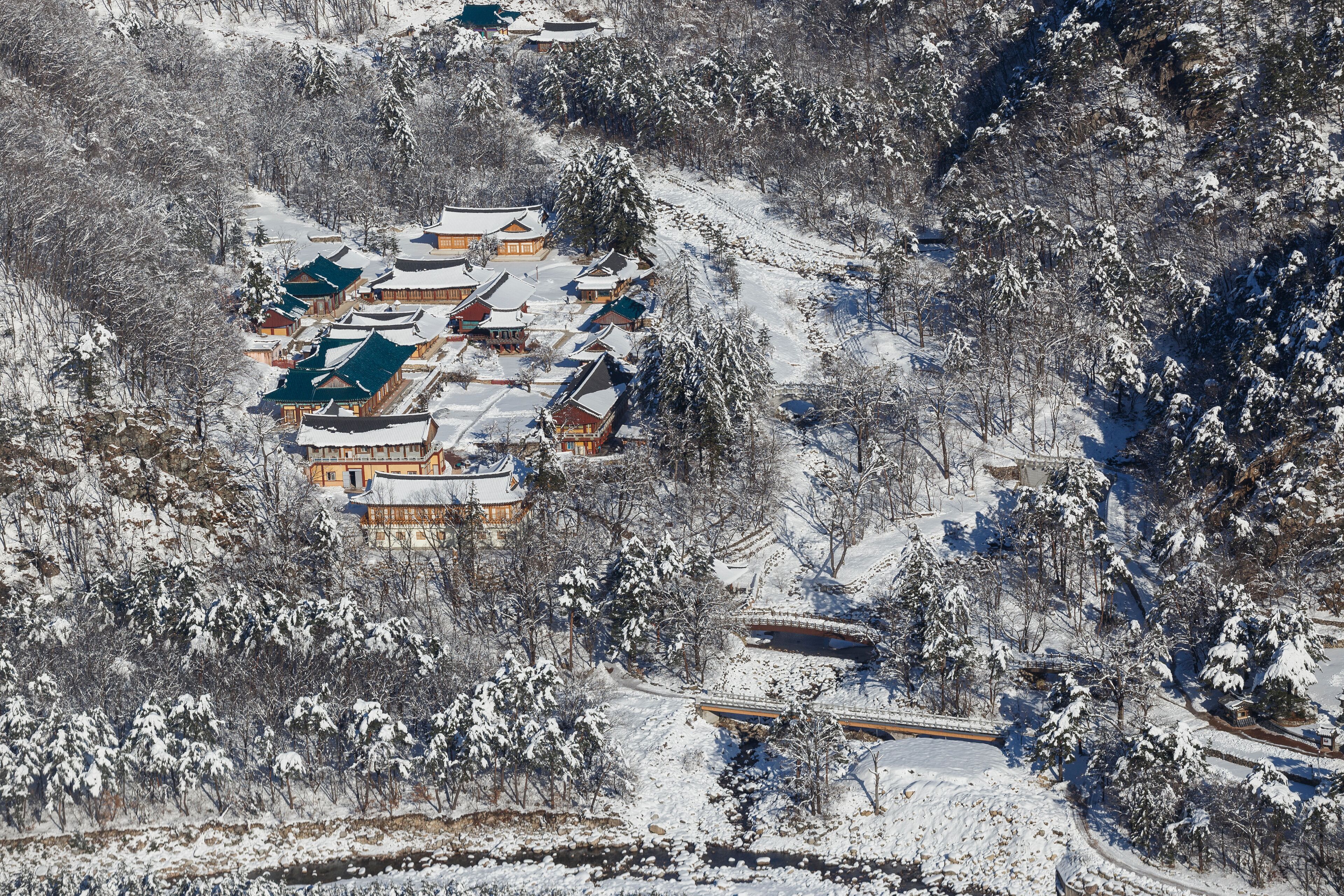 Buddhist temple in winter in South Korea without people, pacification and meditation. DECEMBER. 2015