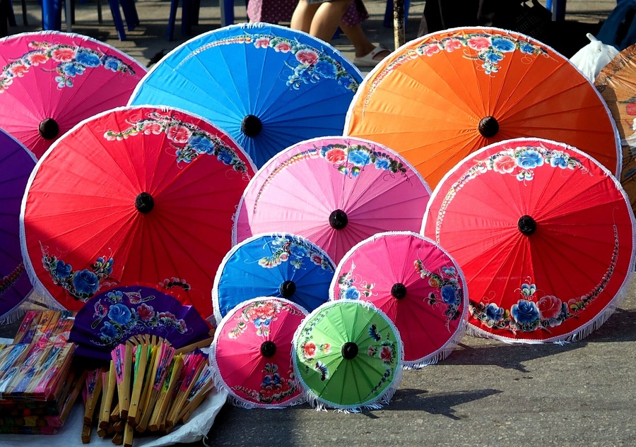 Borsang (or Bosang) is the town where the traditional paper umbrellas are made. You can watch folks while they manufacture these creations, order your personalized umbrella made of paper, silk or cotton, painted with your own design.
