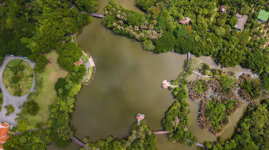 Aerial View of Sri Nakhon Khuean Khan Park and Botanical Garden is located in Bang Krachao, Phra Pradaeng, Samut Prakan Province Thailand