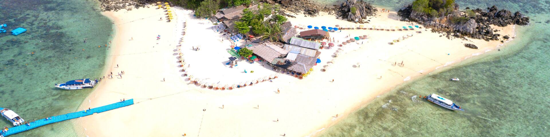aerial view of khai nai island, andaman sea, beach and sea bed with blue water, thailand, khai island of thailand