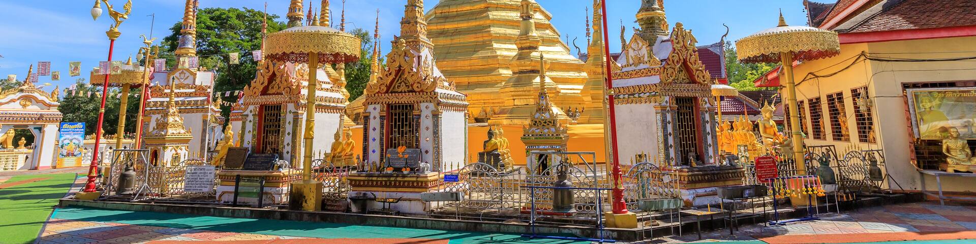 Wat Phra Borommathat Temple at Ban Tak distict, Tak, Thailand. The golden Myanmar style pagoda contain Buddha relic inside.