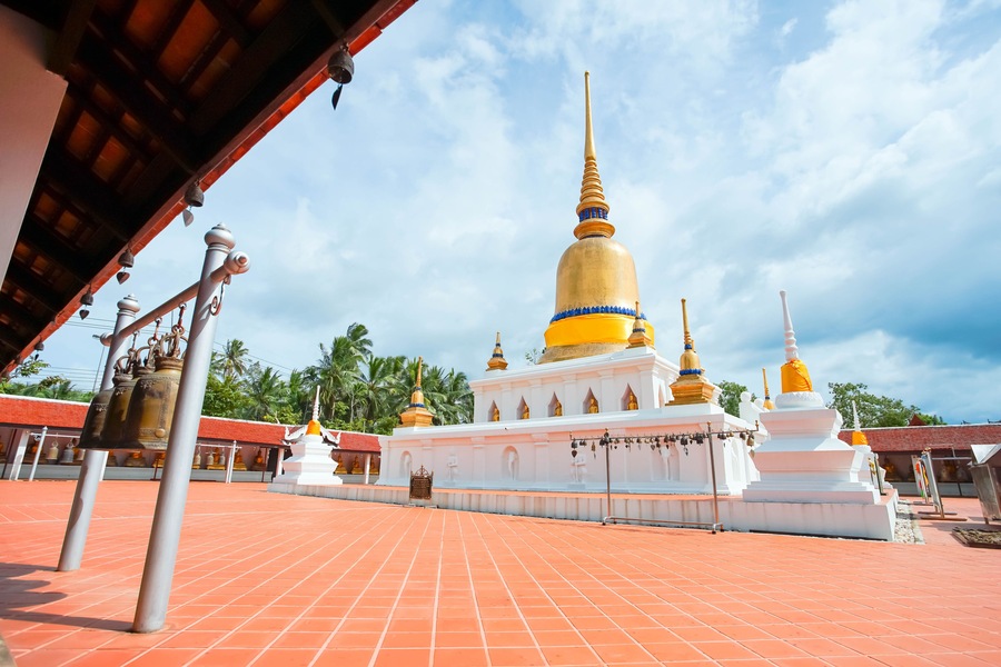 The famous temple Phra That Sawi, one of travel destinations in Chumphon, Thailand.