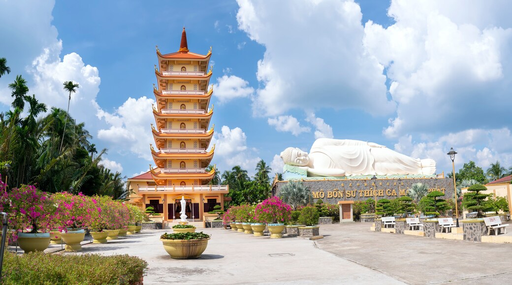 The relics tower in Vinh Trang temple complex. This is one of the largest pagodas in the Mekong Delta in My Tho, Vietnam