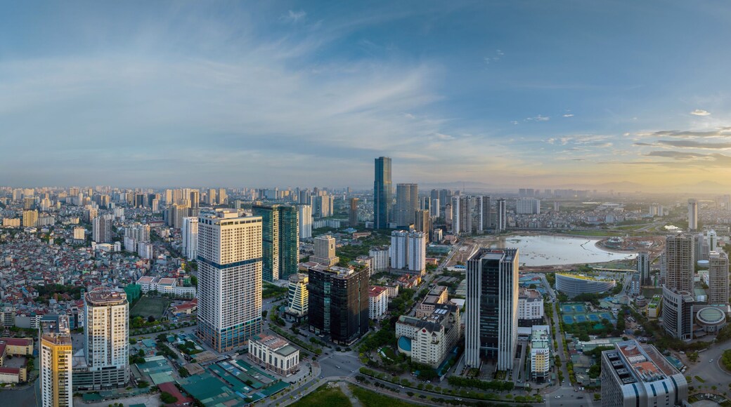 Hanoi skyline cityscape at night in Cau Giay district