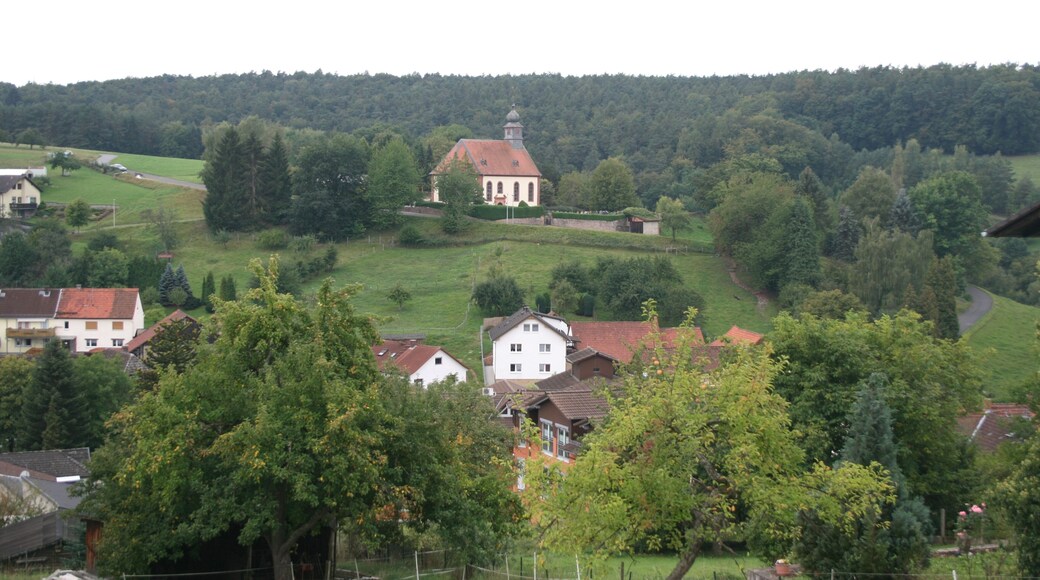 LĂŒtzelbach im Odenwaldkreis, Blick auf die Kirche von Osten.