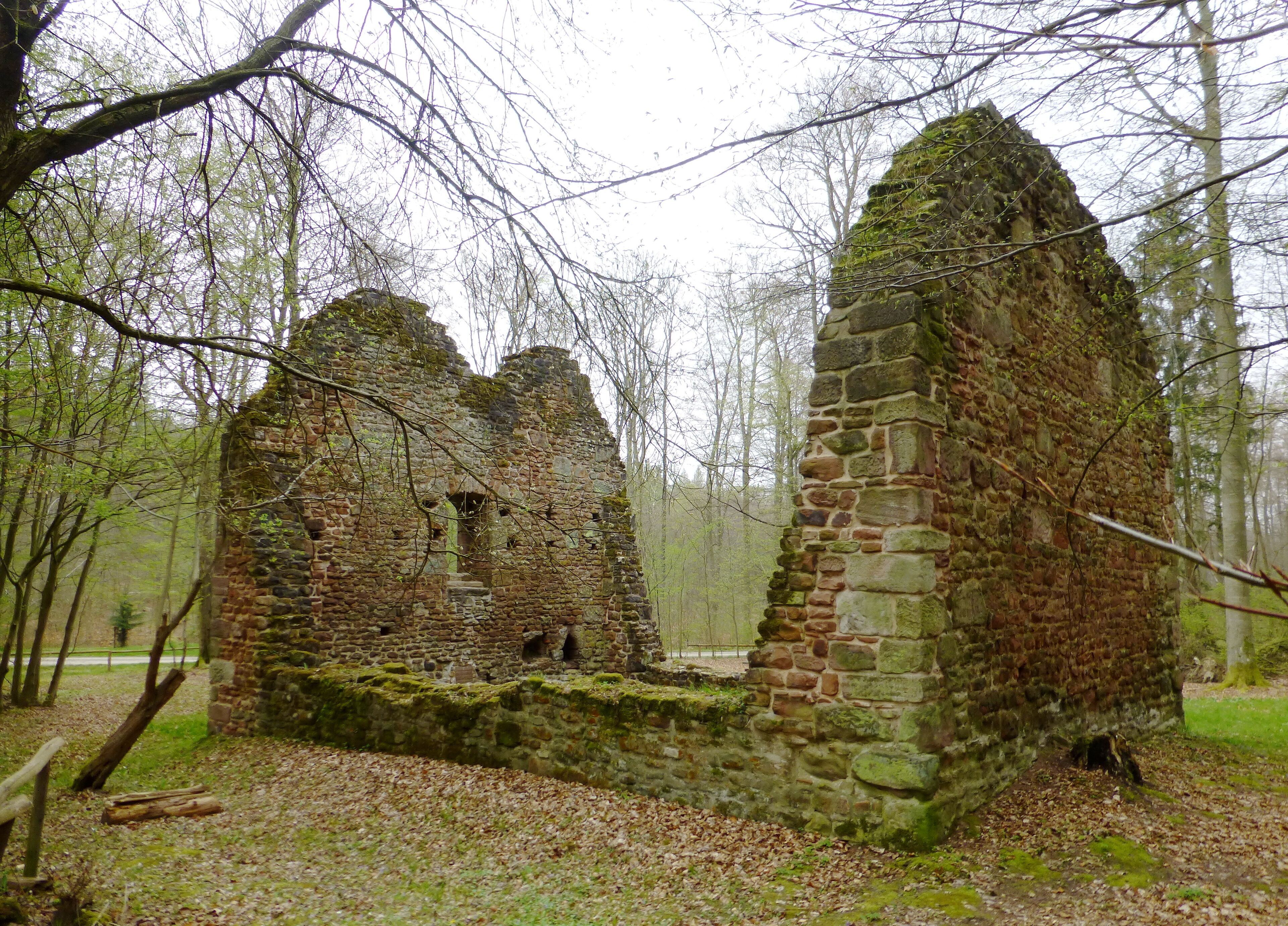 Kirchenruine der Wüstung Leisenberg im Gillersheimer Wald nahe Sudershausen, Südniedersachsen. Erbaut um 1300
