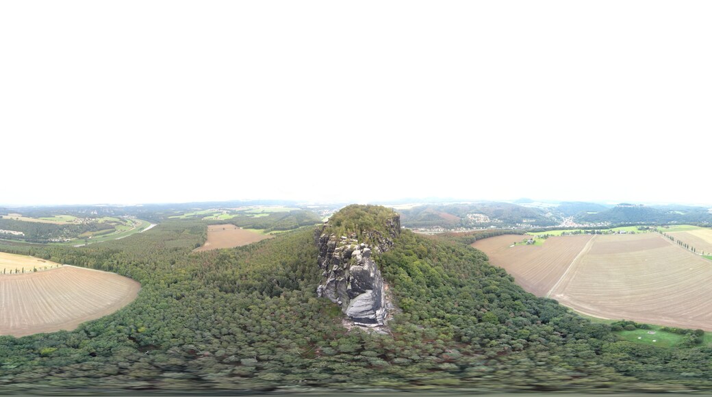 Spherical panoramic aerial picture of one of the few table mountains on the east of the river Elbe called Lilienstein in Saxon Switzerland, in Saxony, southeastern Germany which constitutes the symbol of the Saxon Switzerland National Park