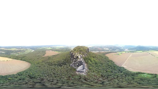 Spherical panoramic aerial picture of one of the few table mountains on the east of the river Elbe called Lilienstein in Saxon Switzerland, in Saxony, southeastern Germany which constitutes the symbol of the Saxon Switzerland National Park
