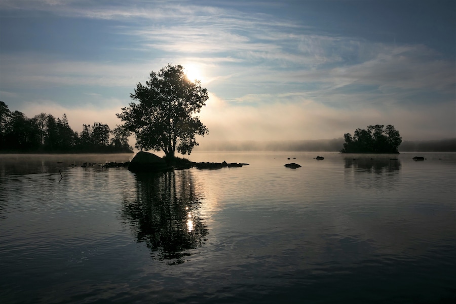 fog on the lake, Sweden, Tingsryd, Stora Hensjön