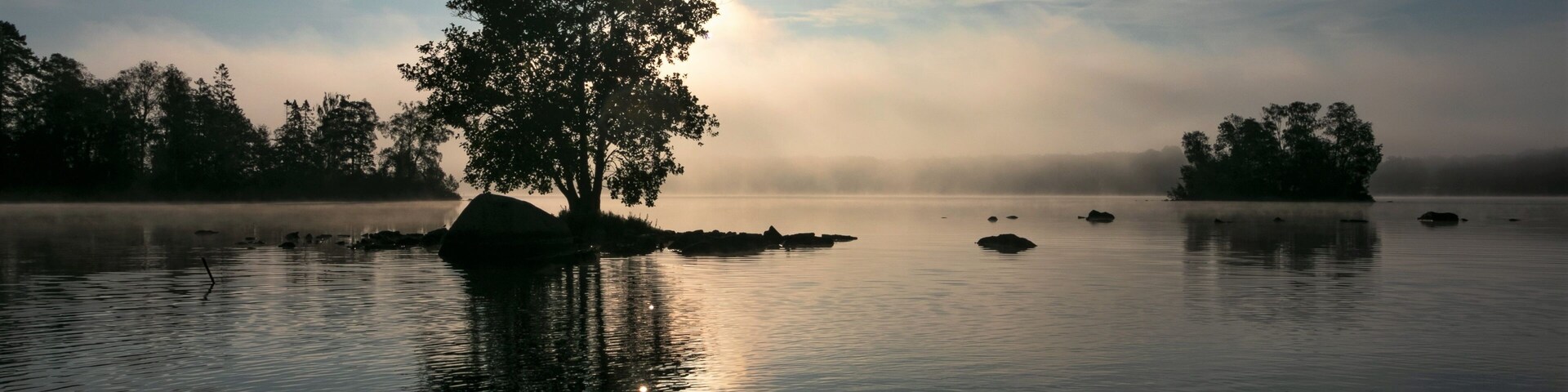 fog on the lake, Sweden, Tingsryd, Stora Hensjön