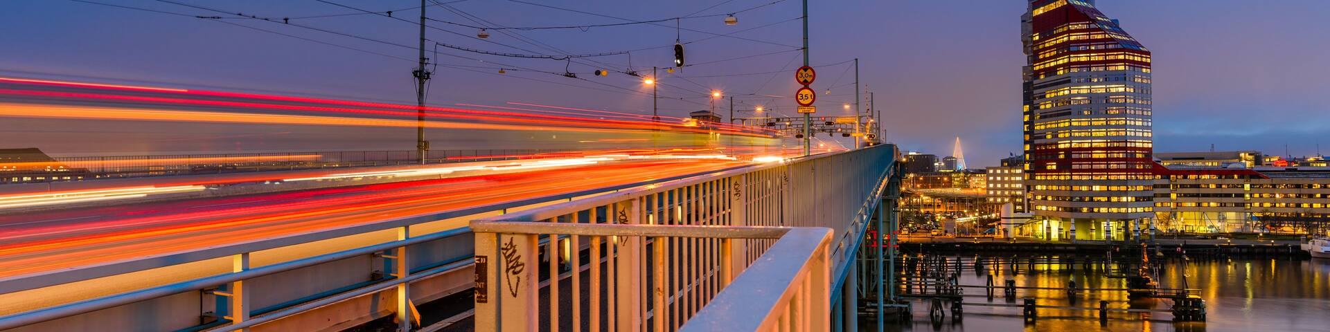 Car light trails on the bridge between Hisingen and Gothenburg, Sweden.