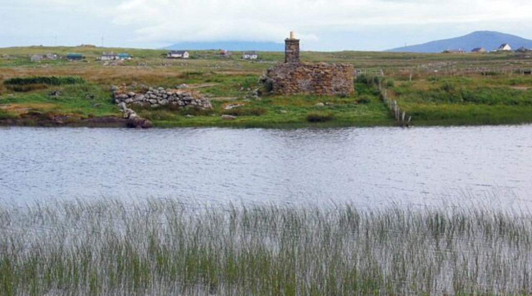 Ruin on shore of Loch na Bagh, South Uist Another ruined house in South Uist. This part of the island is patterned with long strips of croft land.
