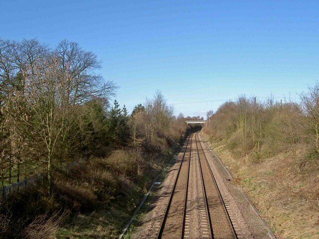 Railway near East Hardwick On the left of the line (out of sight) is the popular Rustic Arms public House.