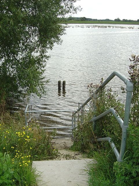 Drainage outfall The lower railings mark the outlet of the Austerfield and Low Common Drains into the flood plain of the River Idle. Fortunately the amount of water on the other side is not high so there has been no flooding. These sort of water levels are probably normal in winter, but totally unexpected for July.