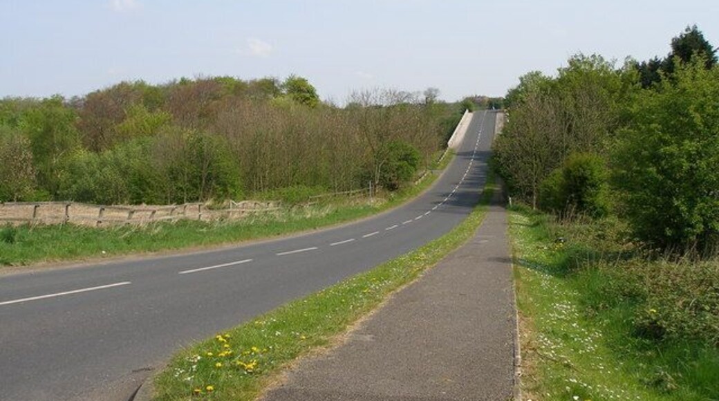 Pilley Lane This quiet road cut through lovely countryside. The white edges to the lane at the top of the picture are the bridge parapet as it passes over the M1.
