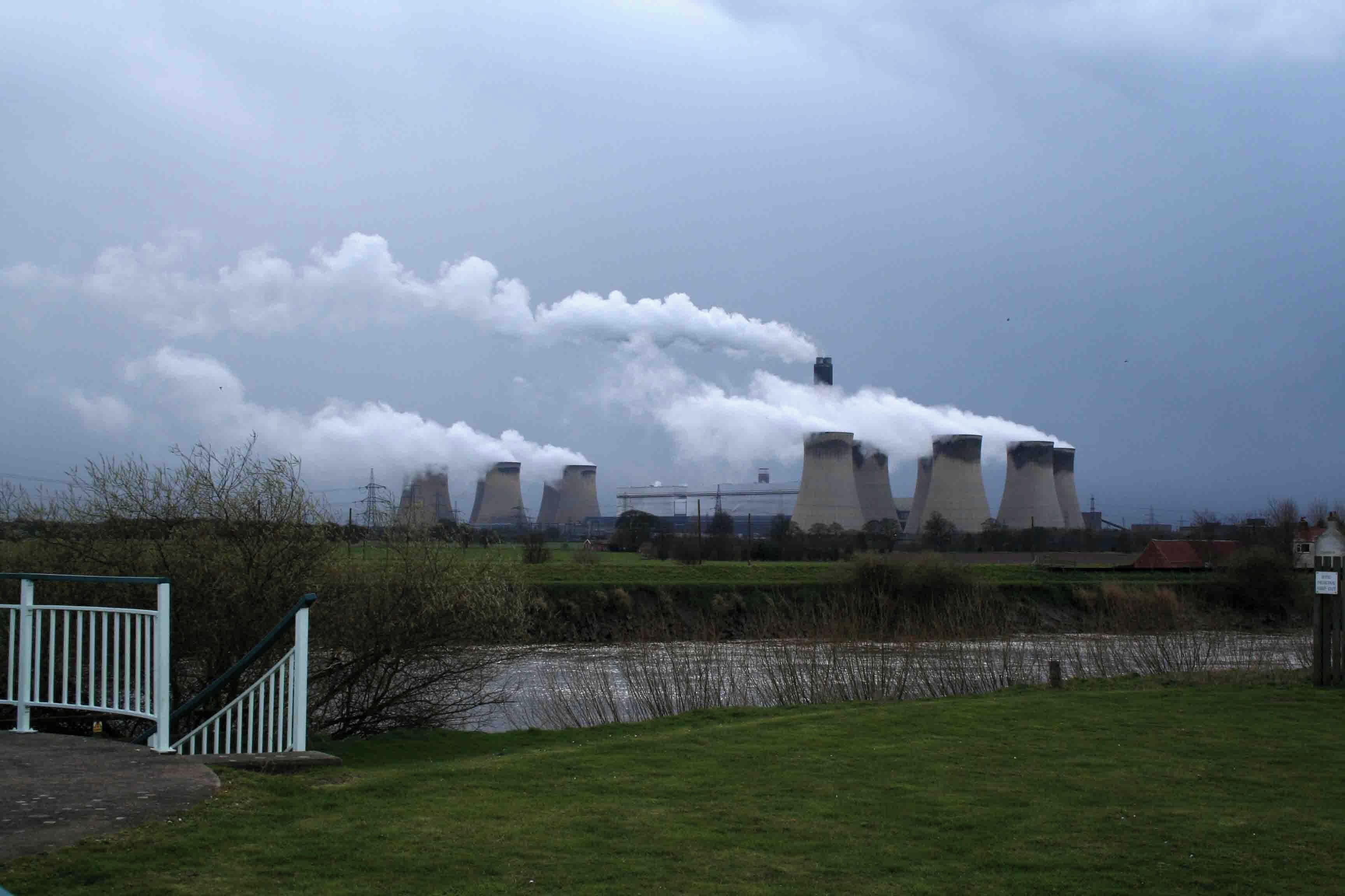 Drax Power Station, taken on a March day when the north wind was blowing sleet.Looking across the river Ouse from Barmby Tidal Barrage