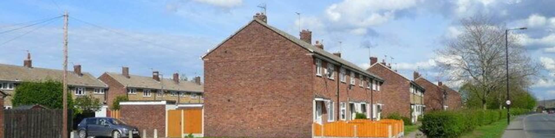 Housing on Kirton Lane, Stainforth Facing the spoil-heaps of the Hatfield Main colliery.