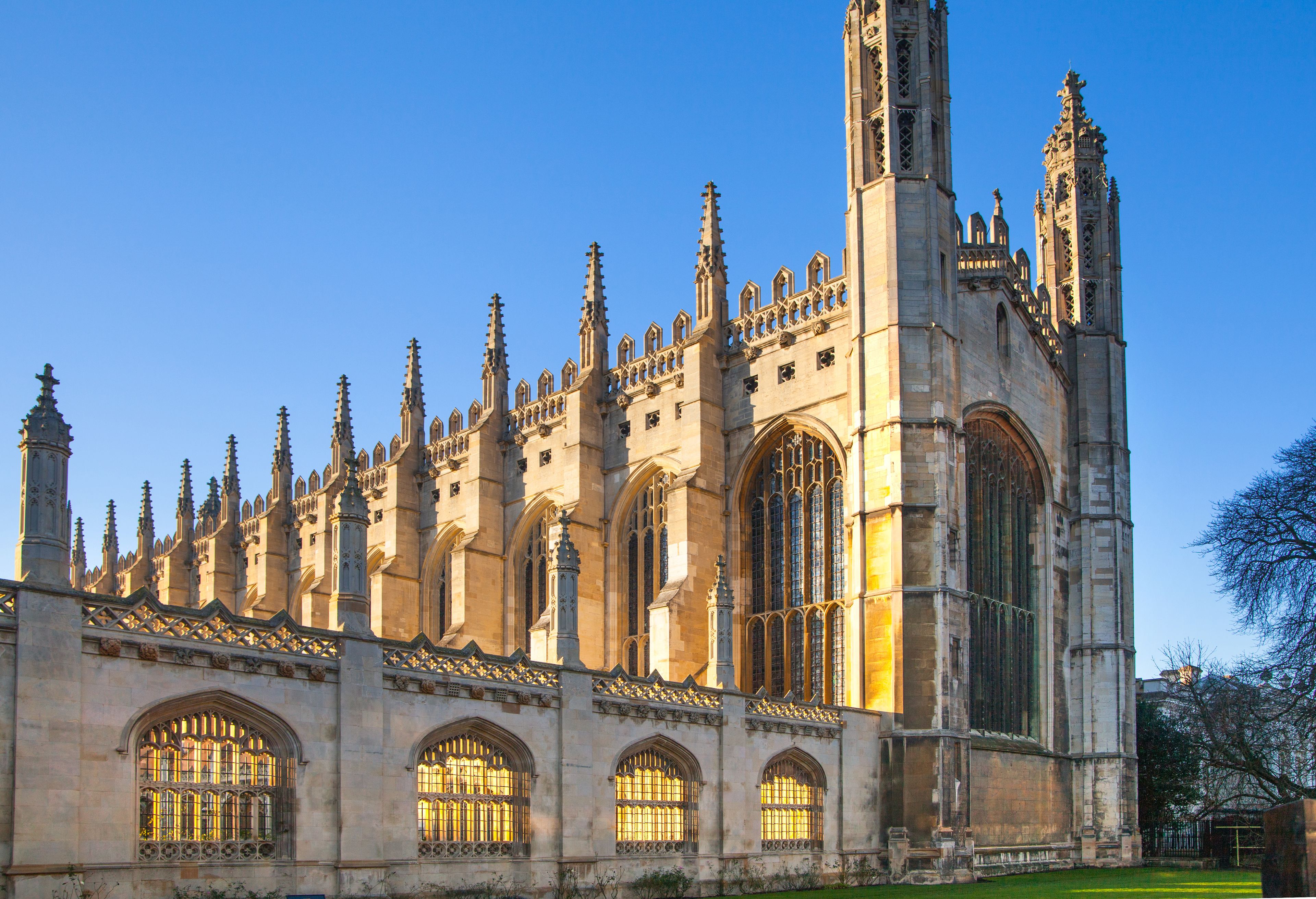A historic cathedral with tall spires and arched windows.