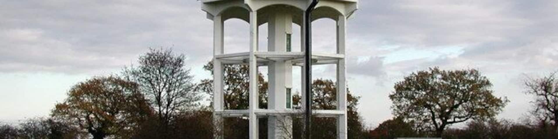 Hemingbrough Water Tower Water tower off the west side of Haw Lane, Hemingbrough, looking east from the old farm road north of Hoton Prior.