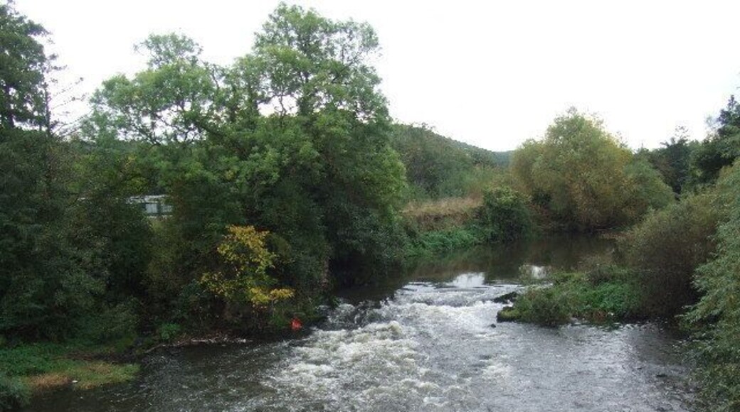 The River Don from Kilnhurst bridge. The Don flows through Sheffield, Rotherham and Doncaster. Sometimes the level rises ten feet or more above this quiet flow.