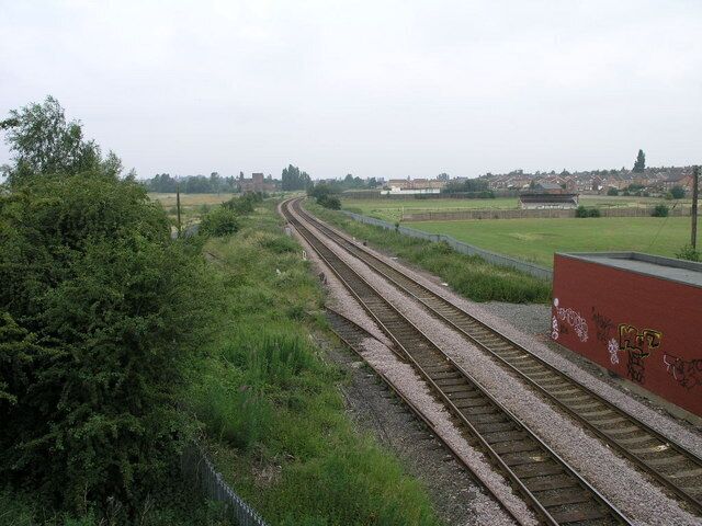Siding to Nowhere. The old siding off the Worksop to Sheffield line used to serve the former Kiveton Park Colliery which occupied the area behind the hedge on the left.
