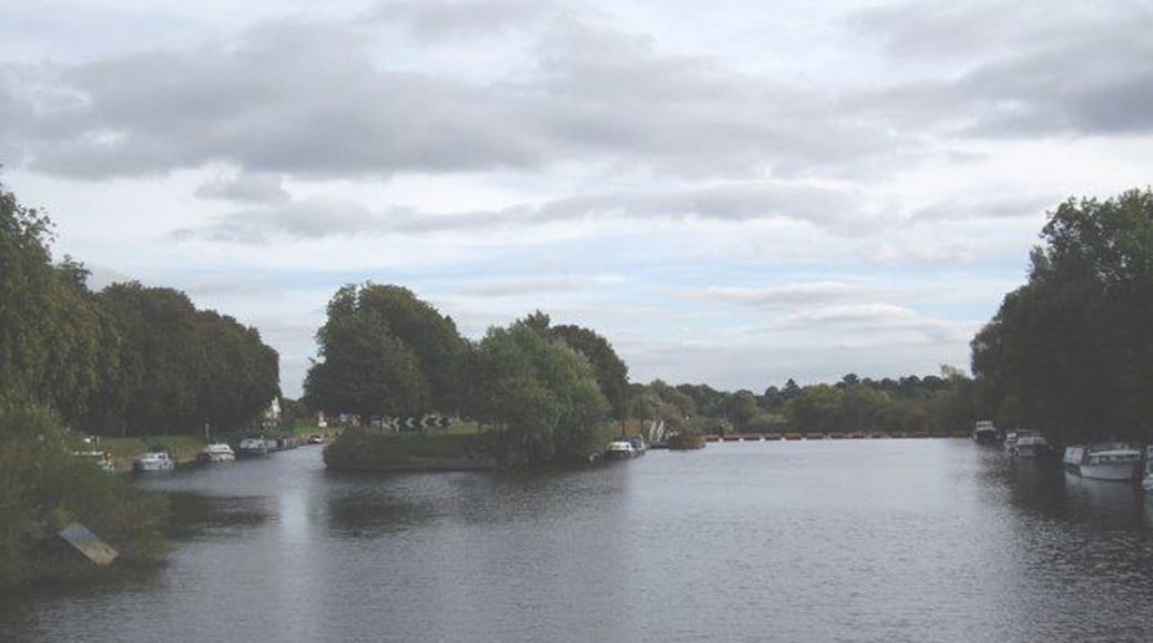 An island in the River Ouse at Naburn Separating the lock (left) from the weir (right).