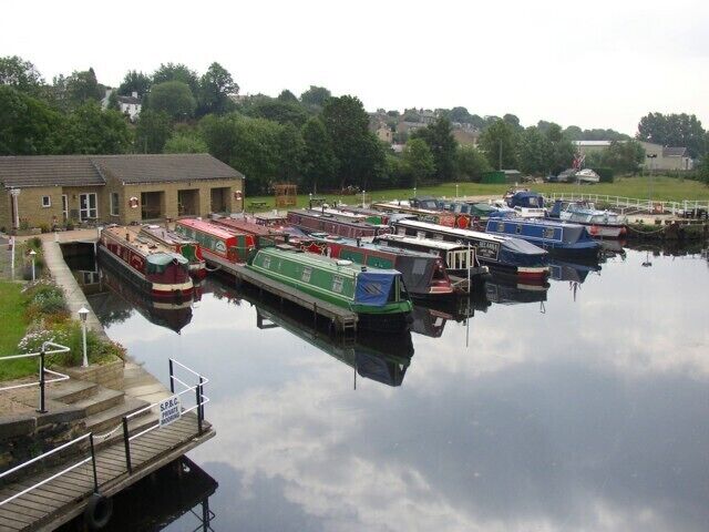 South Pennine Boat Club, Battyeford, near Mirfield, Kirkheaton township. Seen from Wood Lane. The boundary between Mirfield and Kirkheaton is the centre of the River Calder (see 1:25000 map), so although close to Mirfield this boatyard is in Kirkheaton township.
