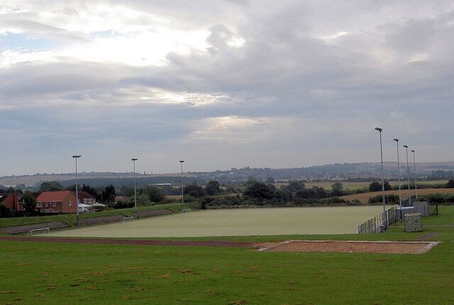 5 a side football pitches at Dorothy Hyman stadium. Grimethorpe in background.