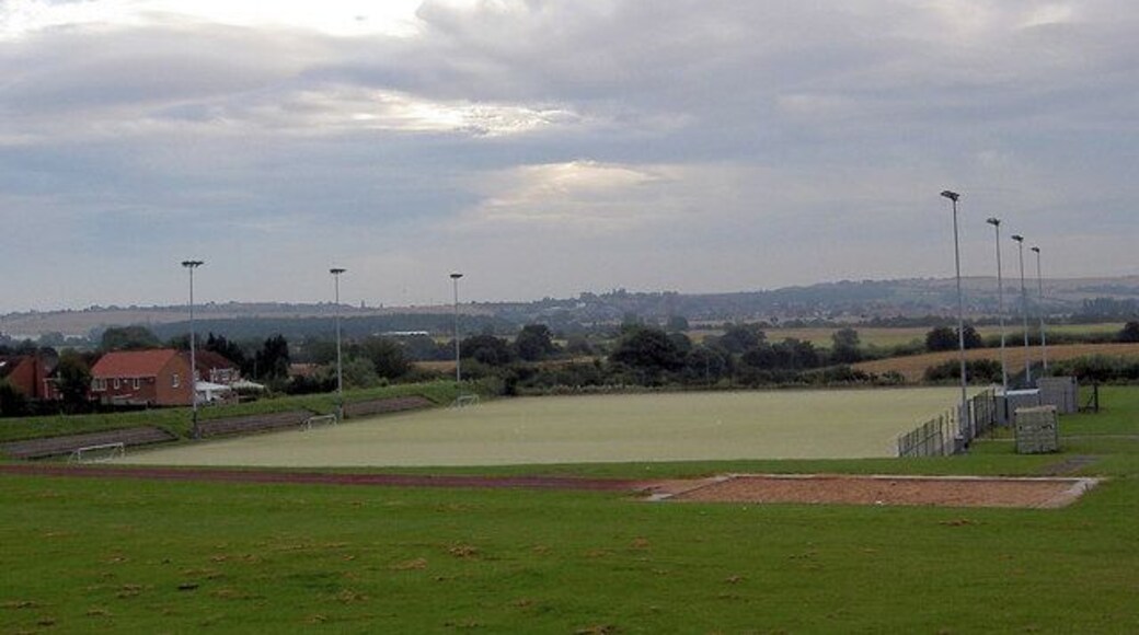 5 a side football pitches at Dorothy Hyman stadium. Grimethorpe in background.