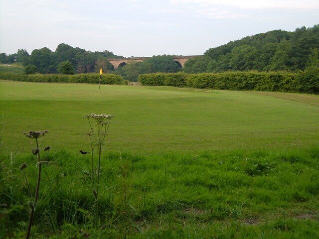 Disused viaduct over Crimple Beck. There are two impressive viaducts across the Crimple valley on the south side of Harrogate. This one is on the disused Leeds Northern line between Starbeck and Pannal. Seen from the corner of the Crimple Valley golf course.