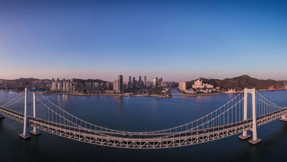 Aerial photography of Dalian Xinghai Square, the second largest square in Asia, taken in Dalian, Liaoning Province, China