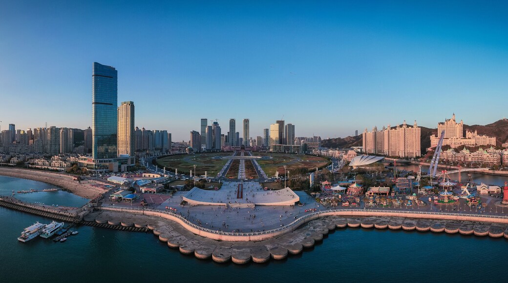 Aerial photography of Dalian Xinghai Square, the second largest square in Asia, taken in Dalian, Liaoning Province, China