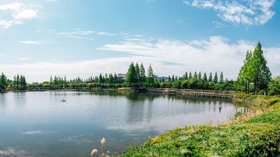 Panoramic view of Yeonji park in Gimhae, Korea