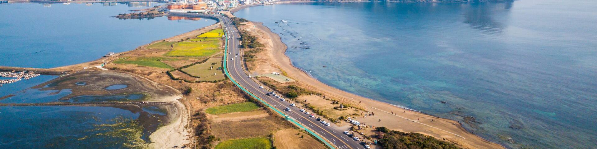 Sunrise of Jeju Do City at Seongsan Ilchulbong , Jeju Island, South Korea.