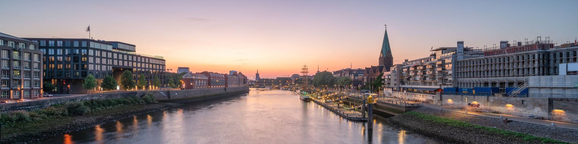 City of Bremen skyline panorama at sunset, Germany
