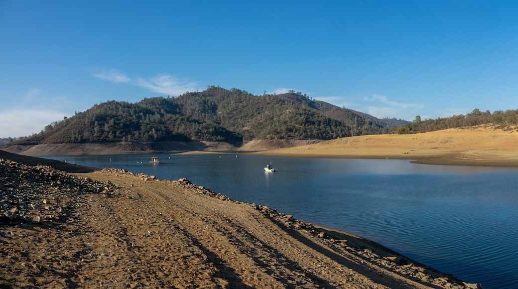 Panorama of Fishing Boat on Lake Folsom Near New York Creek in the Afternoon