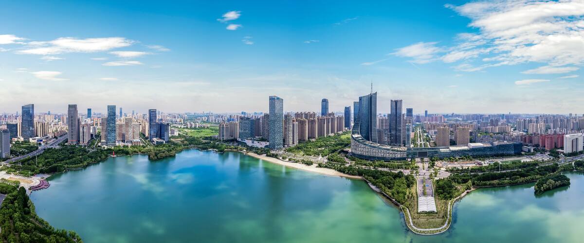 Aerial photo of a large panoramic view of the city of Hefei, Anhui.. .