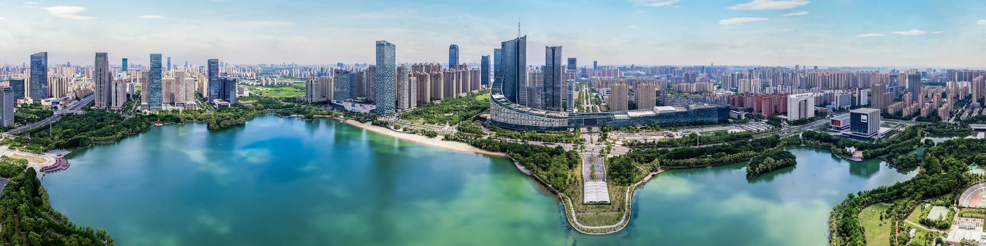 Aerial photo of a large panoramic view of the city of Hefei, Anhui.. .