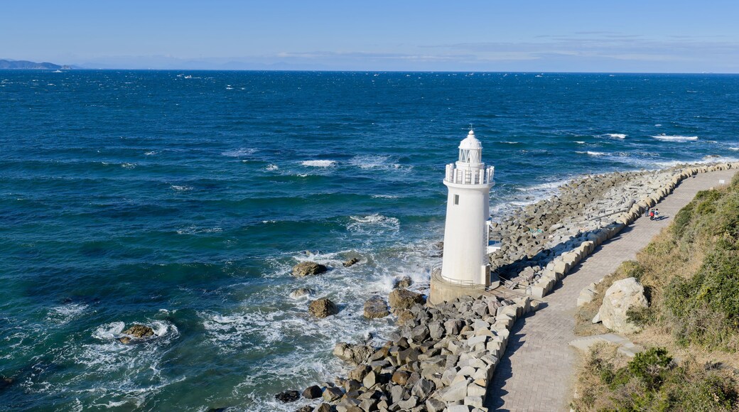 Irago Lighthouse on a Rocky Breakwater Along the Pacific Coast of Japan