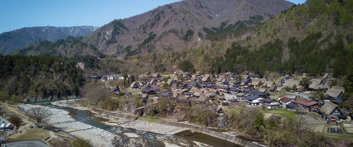 View of Shirakawa-go. UNESCO village in the Japanese Alps.